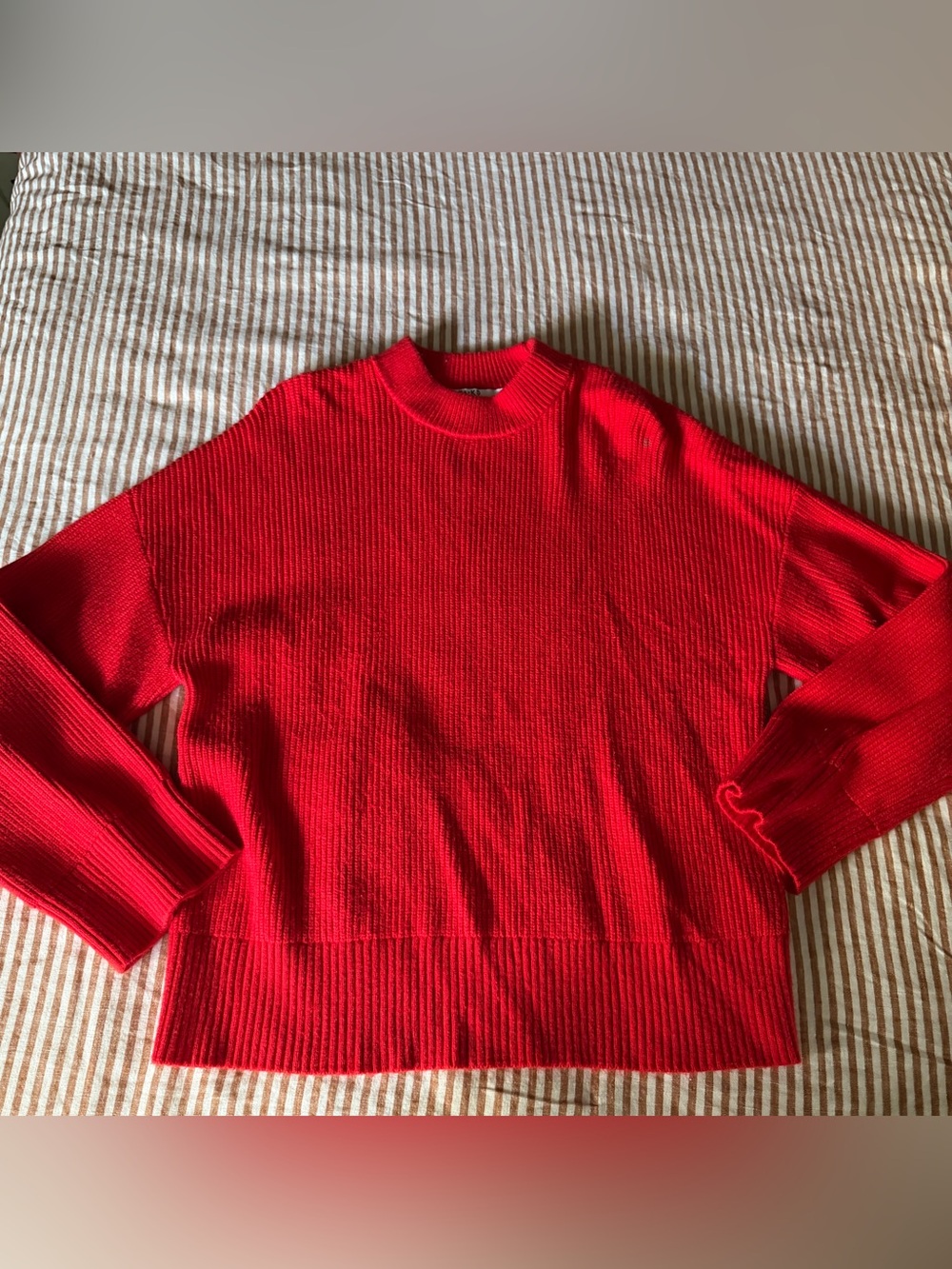 Bright Red Ribbed Knit Sweater
